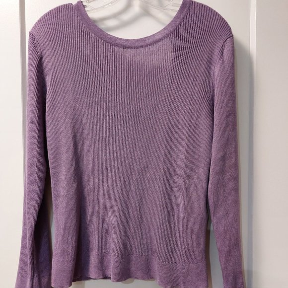 MASSIMO DUTTI Long Sleeve Knit Ribbon Tie Back Sweater - Purple - Size Large - Picture 1 of 8